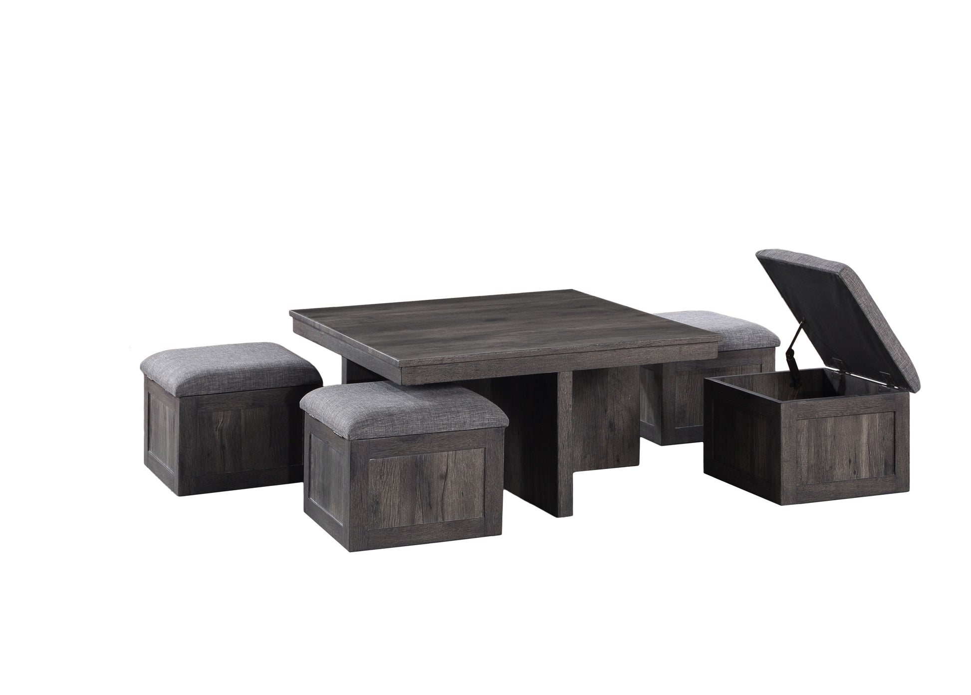 Rustic Brown Coffee Table with 4 Storage Stools