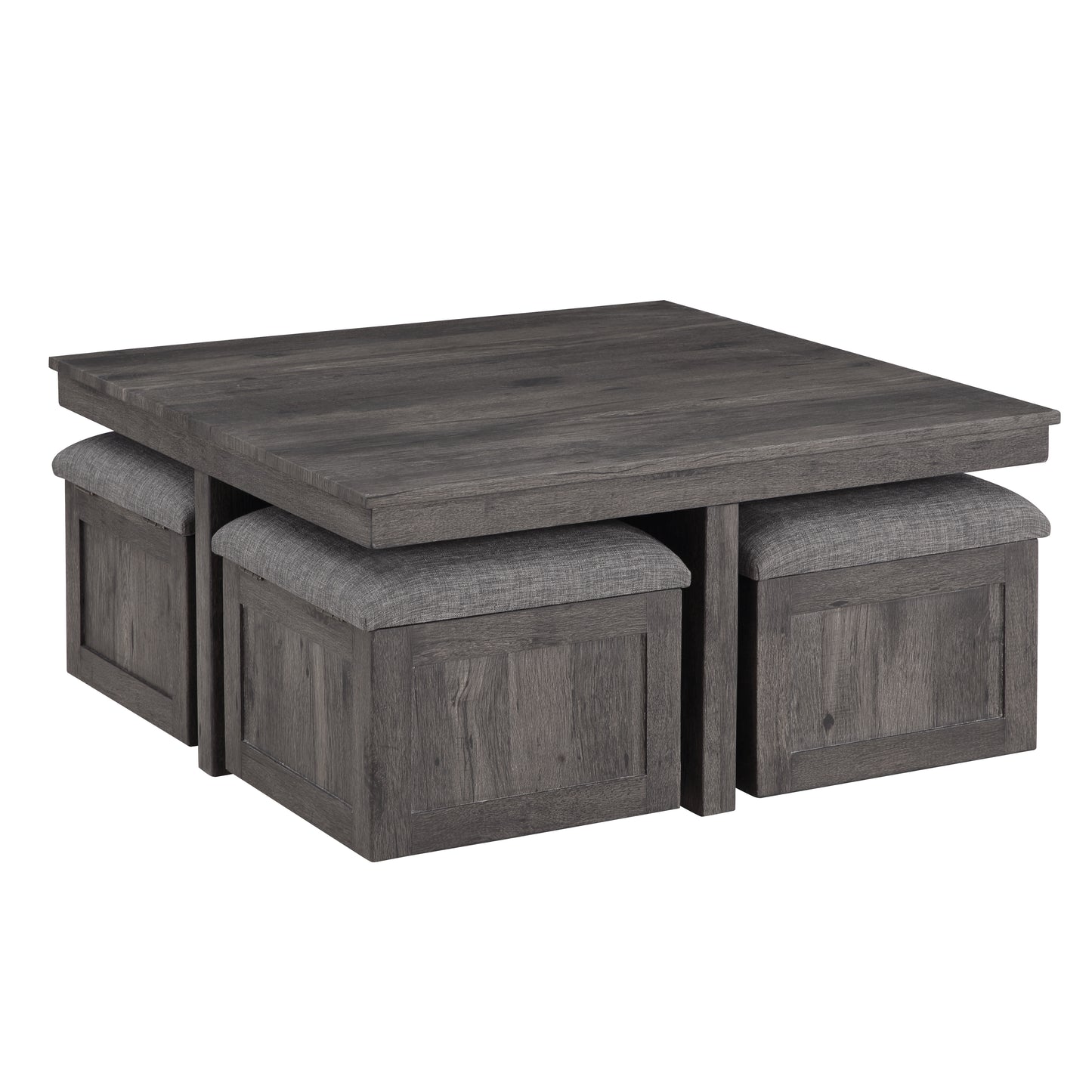Rustic Brown Coffee Table with 4 Storage Stools