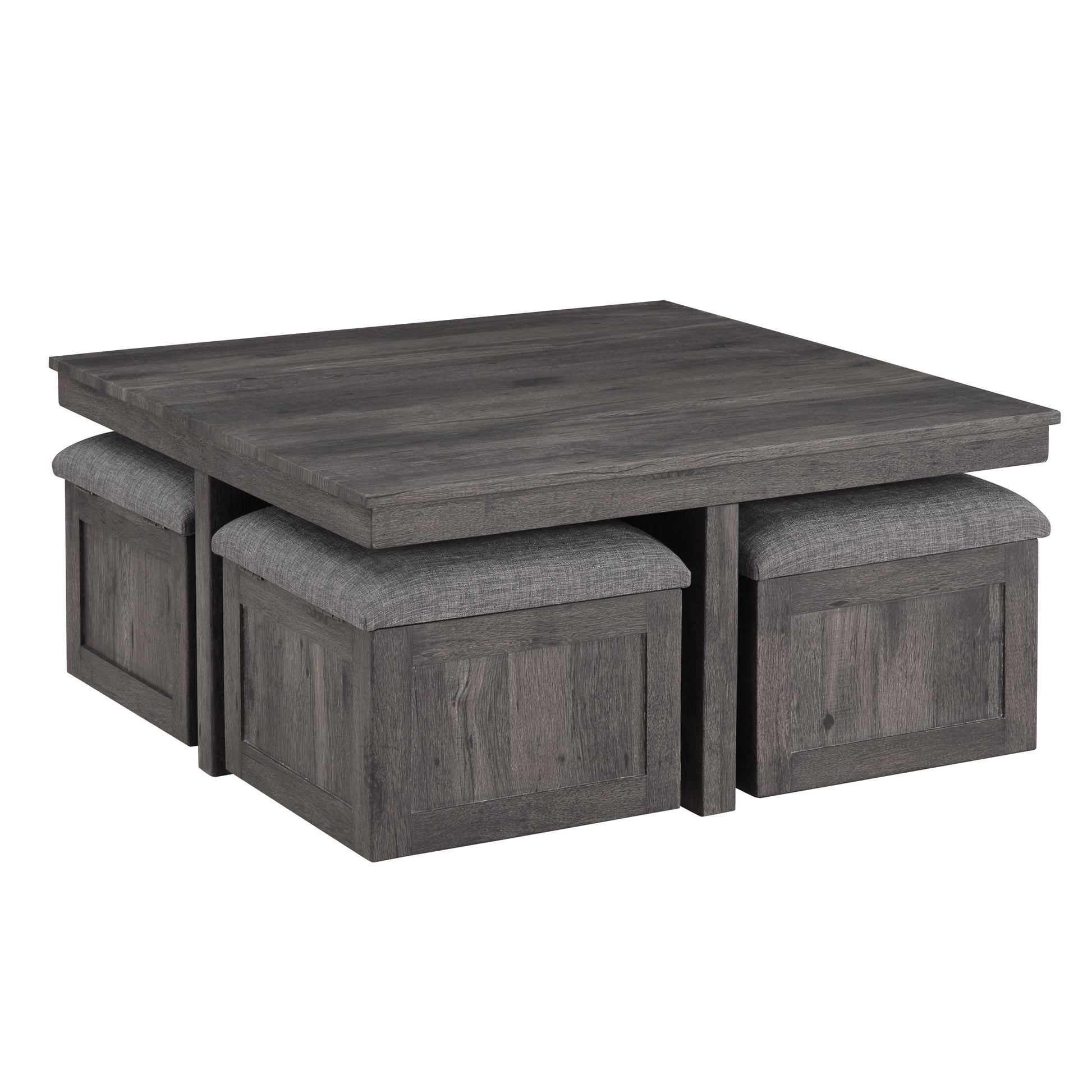 Rustic Brown Coffee Table with 4 Storage Stools