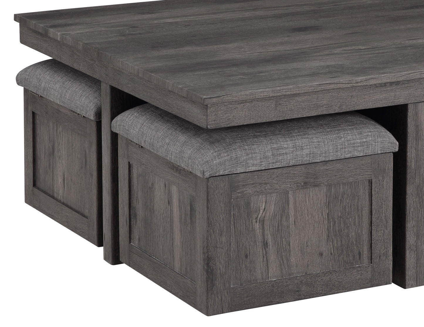 Rustic Brown Coffee Table with 4 Storage Stools