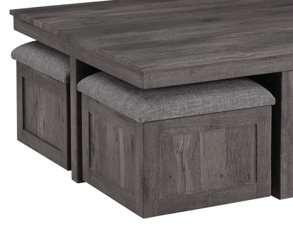 Rustic Brown Coffee Table with 4 Storage Stools