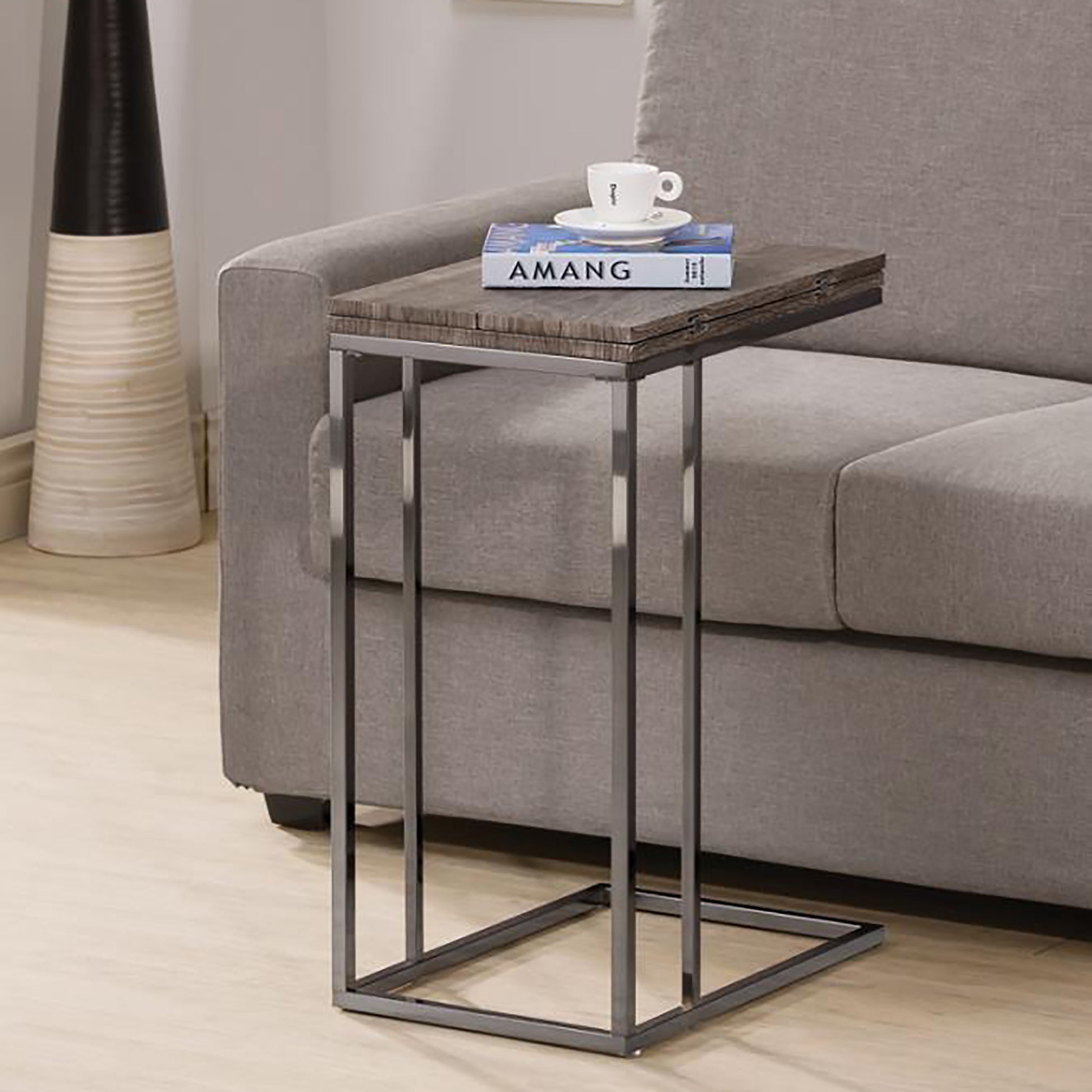 Weathered Grey and Black Snack Table with Expandable Top