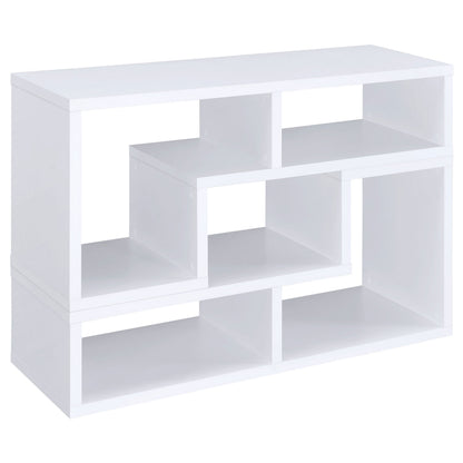 5-Shelf White Wood Bookcase - Office Display Shelving for Living Room