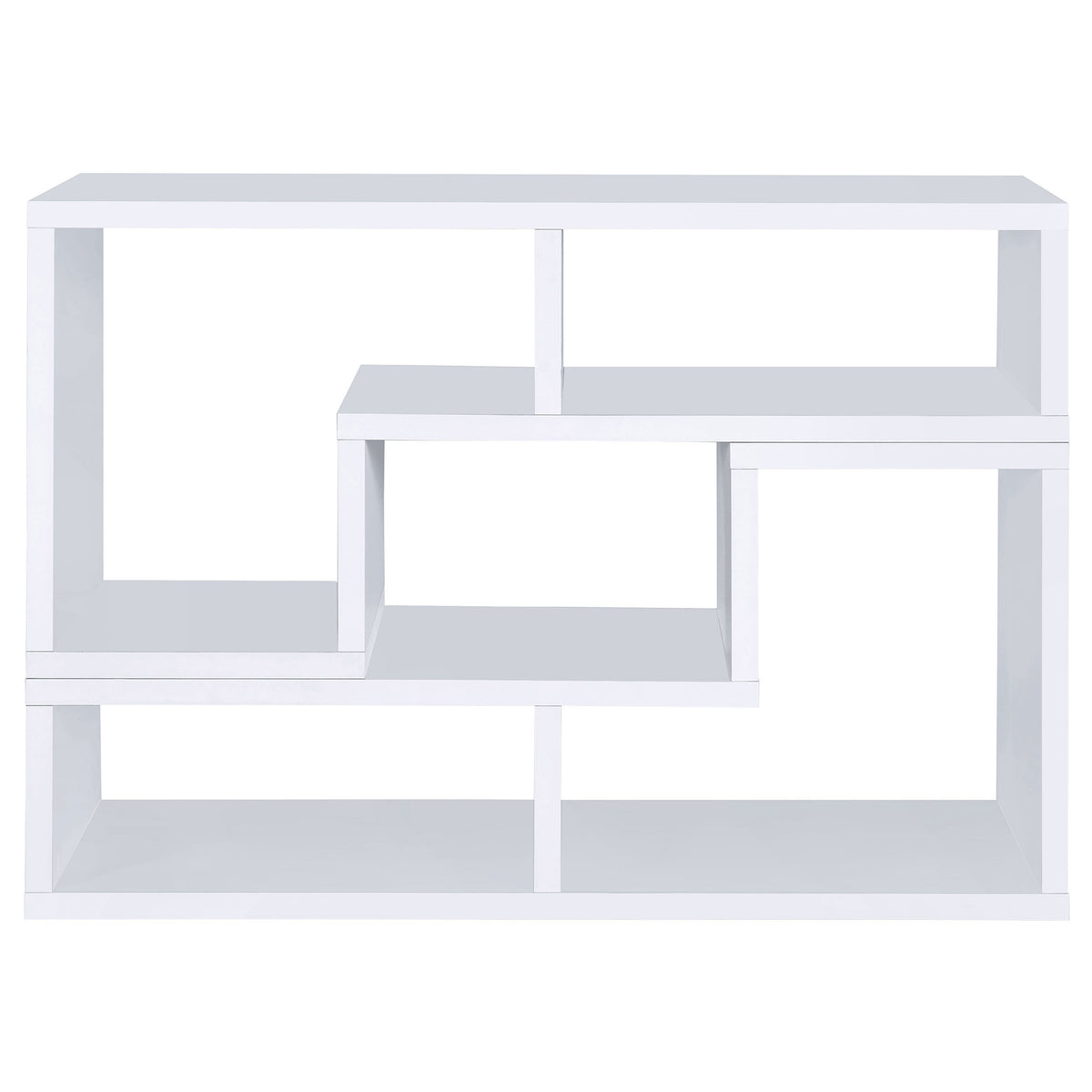 5-Shelf White Wood Bookcase - Office Display Shelving for Living Room