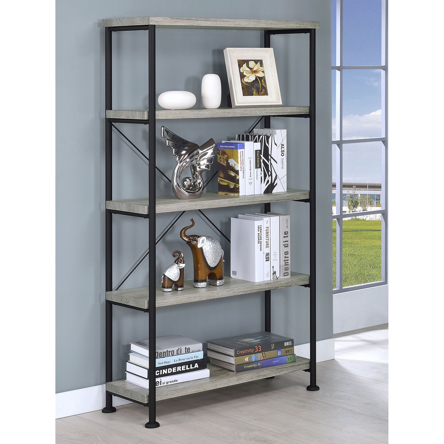 Grey Driftwood 4-shelf Bookcase
