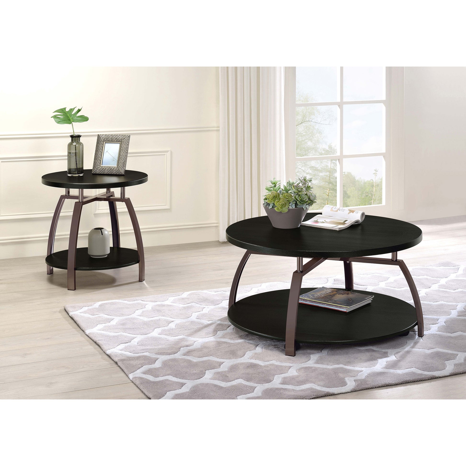 Dark Gray Wood Coffee Table with Shelves