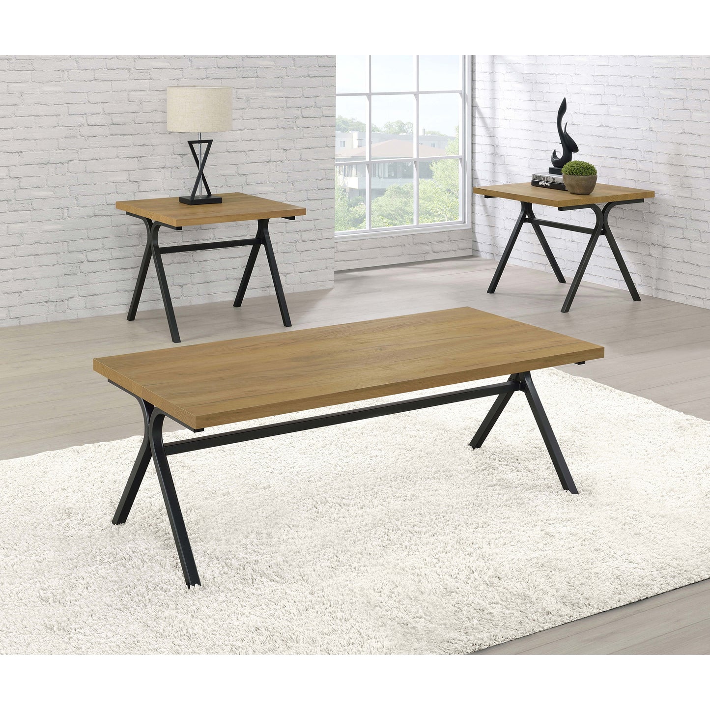 Golden Oak and Gunmetal 3-piece Occasional Set