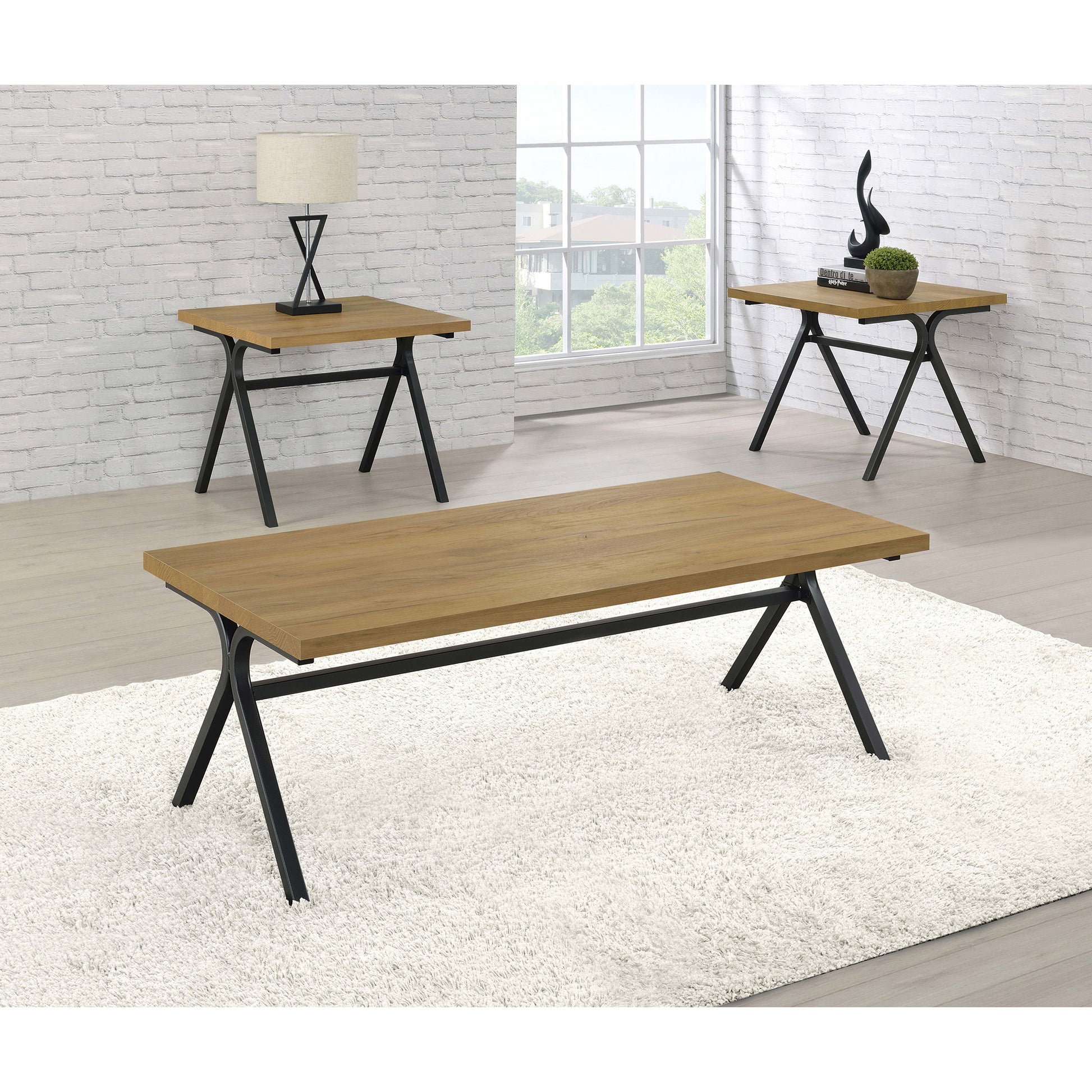 Golden Oak and Gunmetal 3-piece Occasional Set