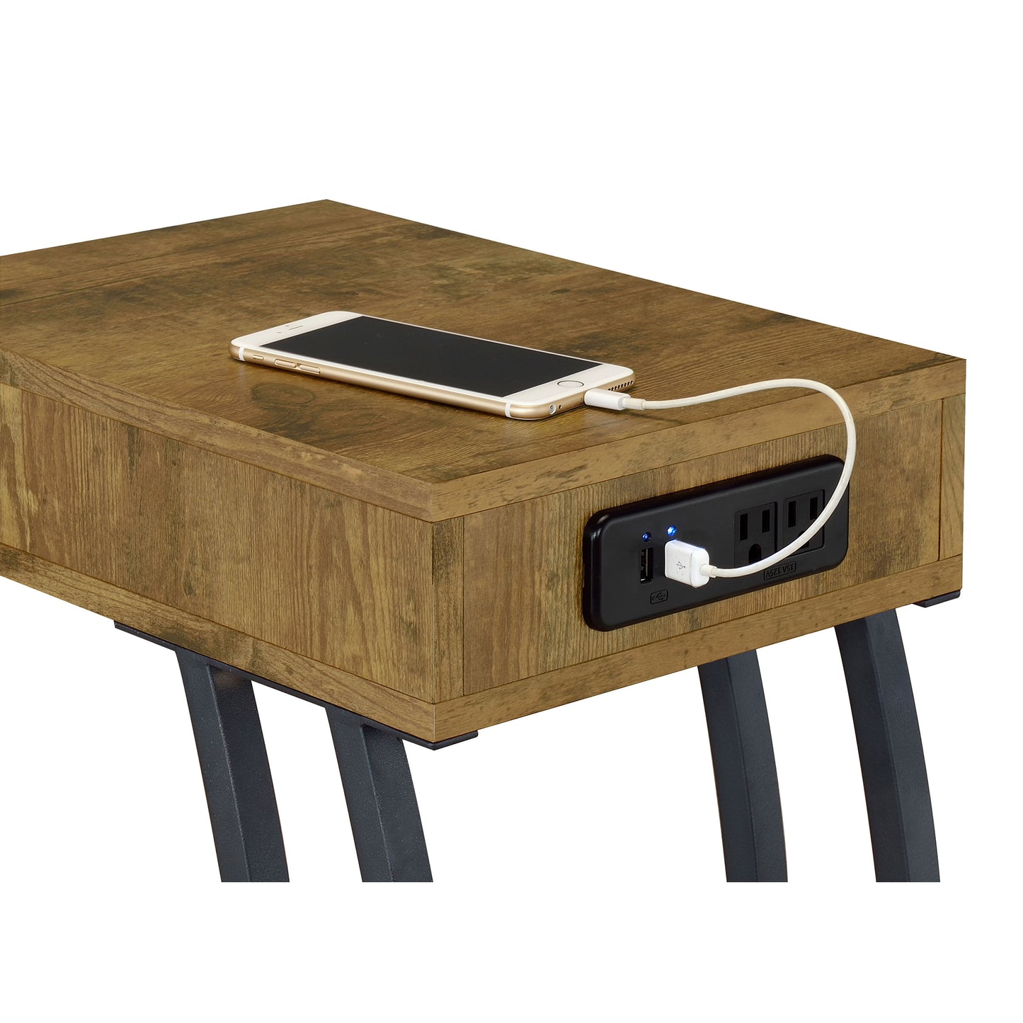 Antique Nutmeg Accent Table - Brown Wood Desk with USB Ports