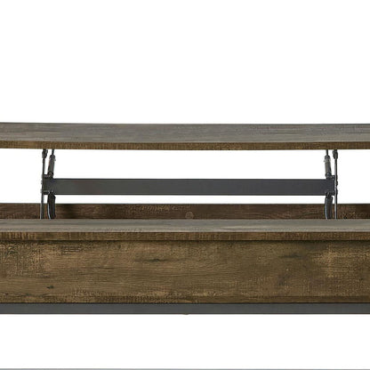 Brown Oak Lift Top Coffee Table - Adjustable Height for Living Room
