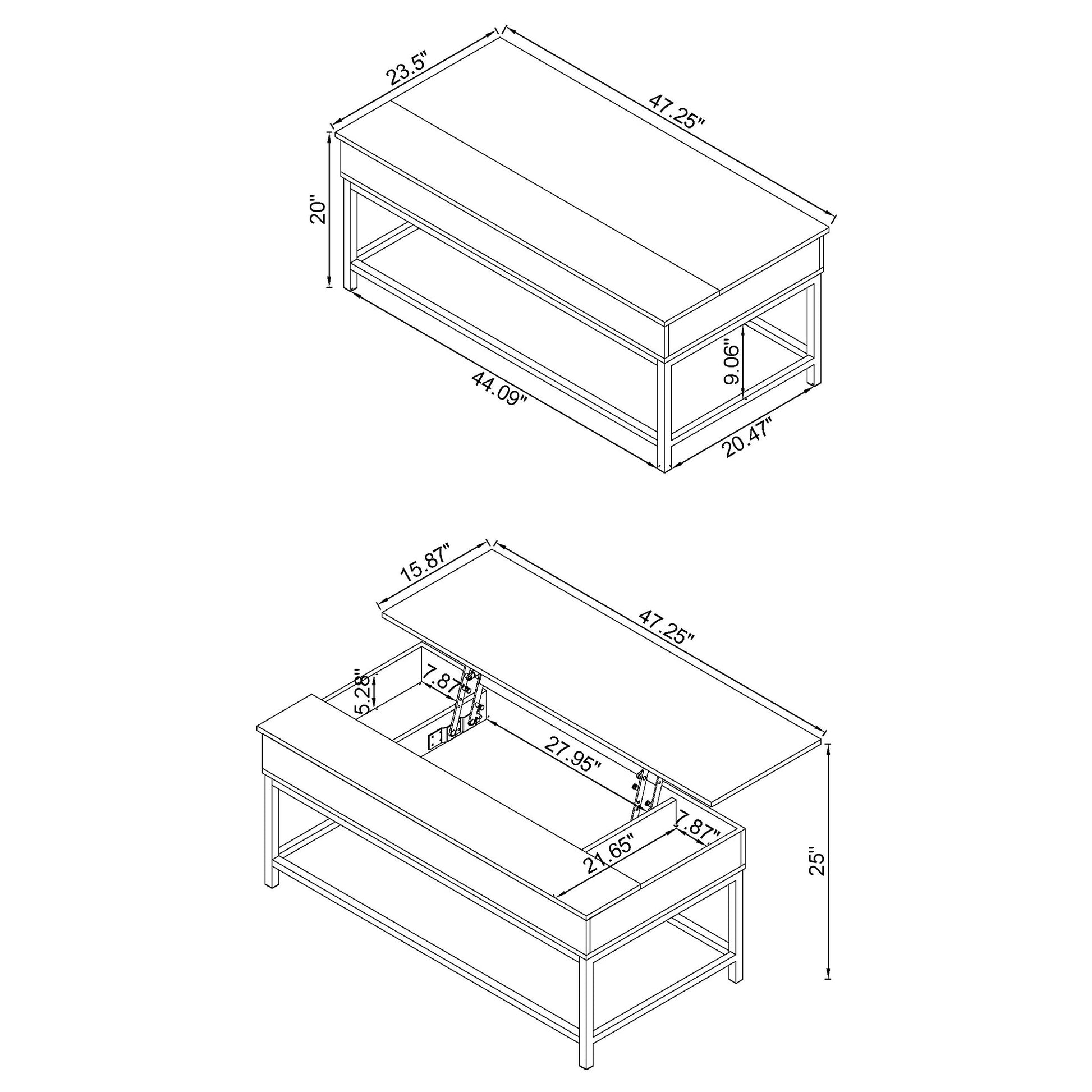 Brown Oak Lift Top Coffee Table - Adjustable Height for Living Room