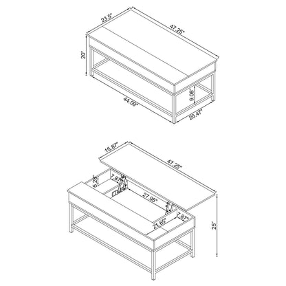 Brown Oak Lift Top Coffee Table - Adjustable Height for Living Room