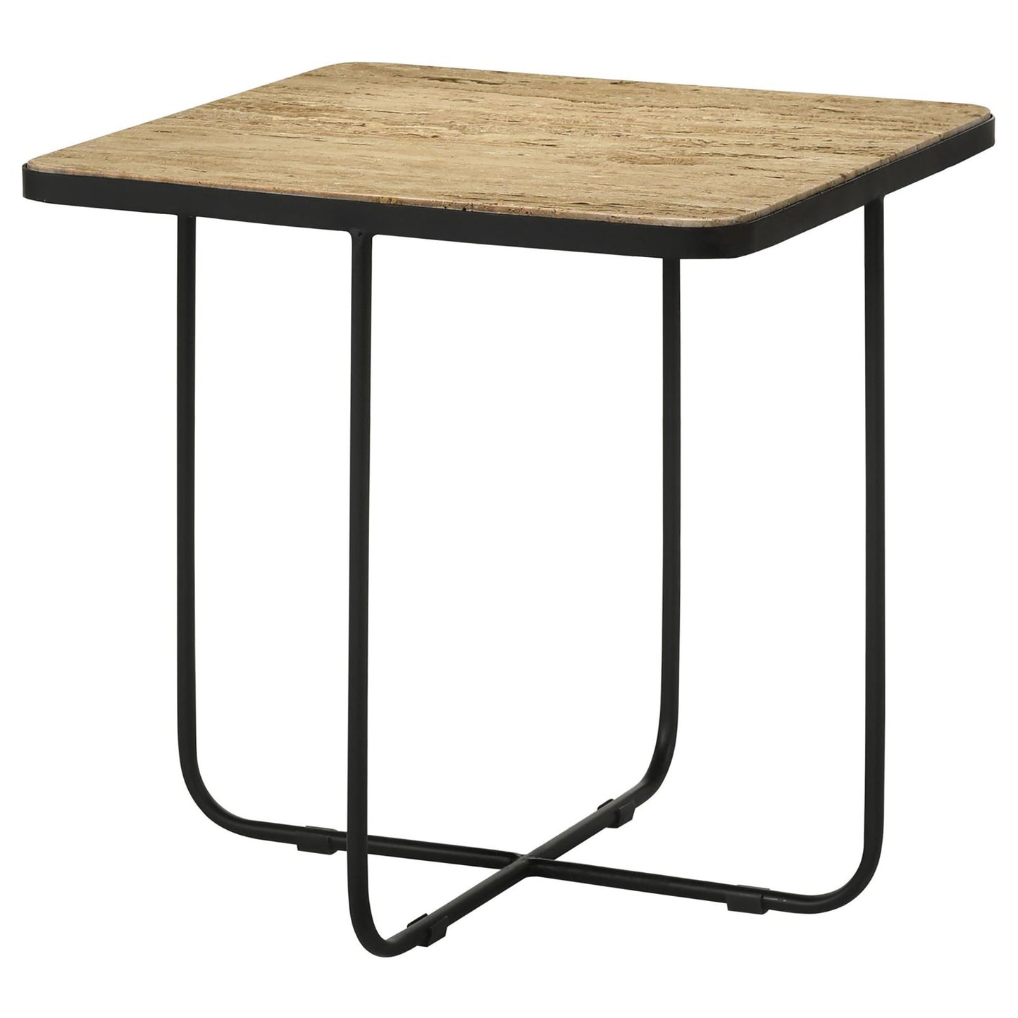 Travertine & Black Accent Table - Modern Stone Desk for Living Room