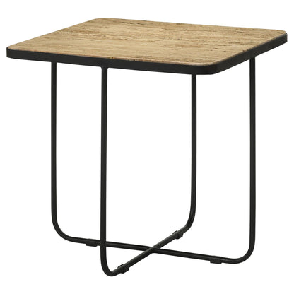 Travertine & Black Accent Table - Modern Stone Desk for Living Room