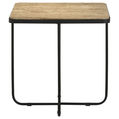 Travertine & Black Accent Table - Modern Stone Desk for Living Room