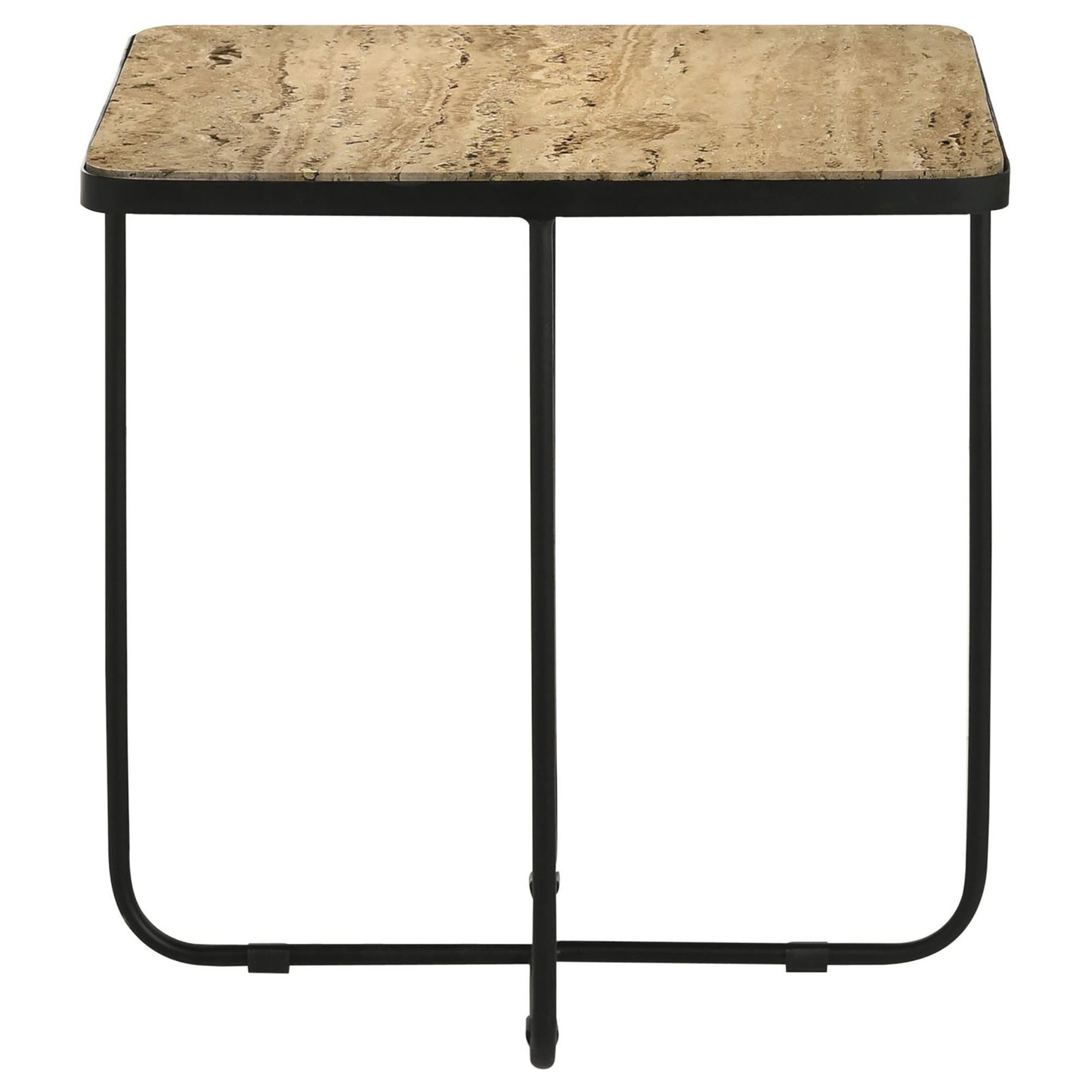 Travertine & Black Accent Table - Modern Stone Desk for Living Room