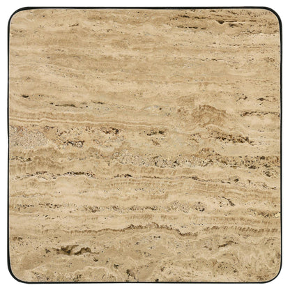 Travertine & Black Accent Table - Modern Stone Desk for Living Room
