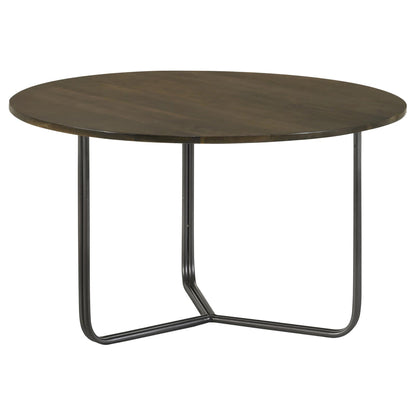Round Mango Wood Accent Table - Brown & Gunmetal for Living Room