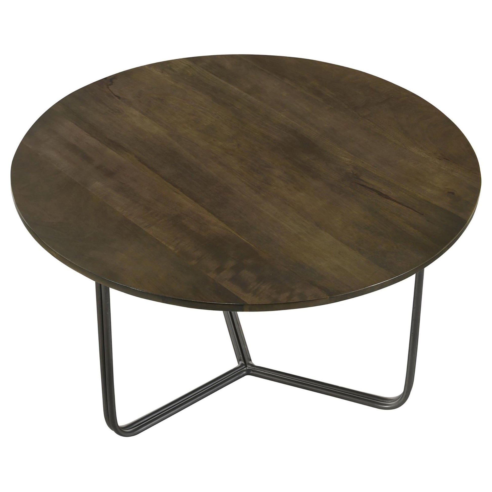Round Mango Wood Accent Table - Brown & Gunmetal for Living Room