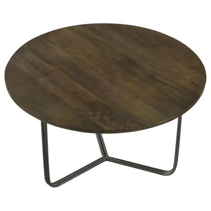 Round Mango Wood Accent Table - Brown & Gunmetal for Living Room