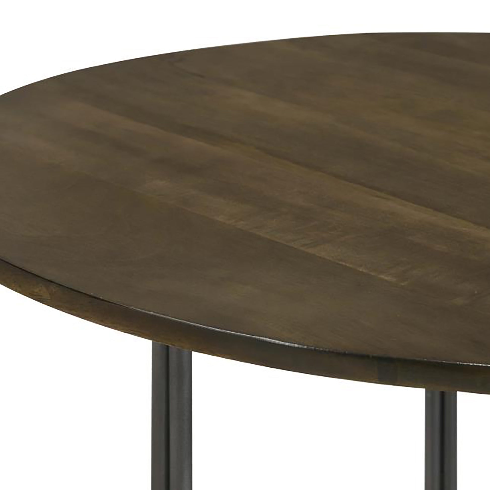 Round Mango Wood Accent Table - Brown & Gunmetal for Living Room