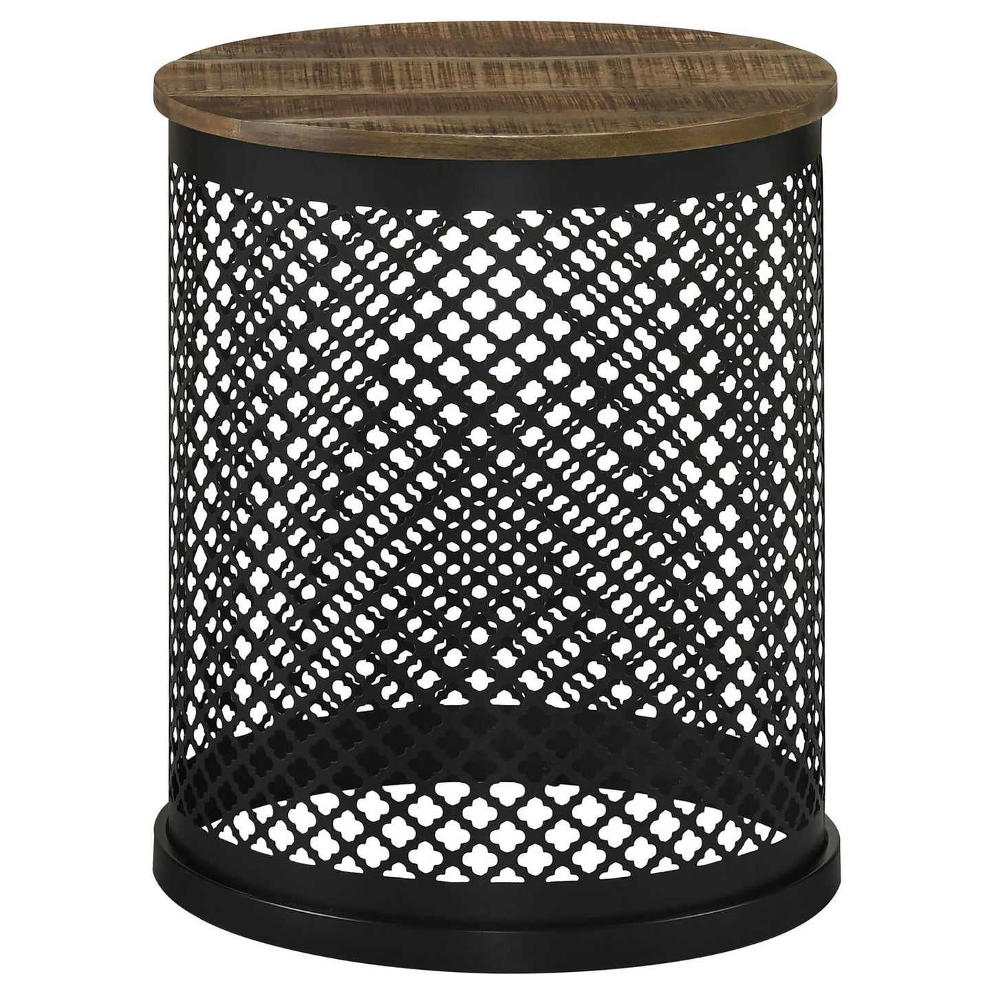 Natural & Black Drum Base Accent Table - Brown Mango Wood for Living Room