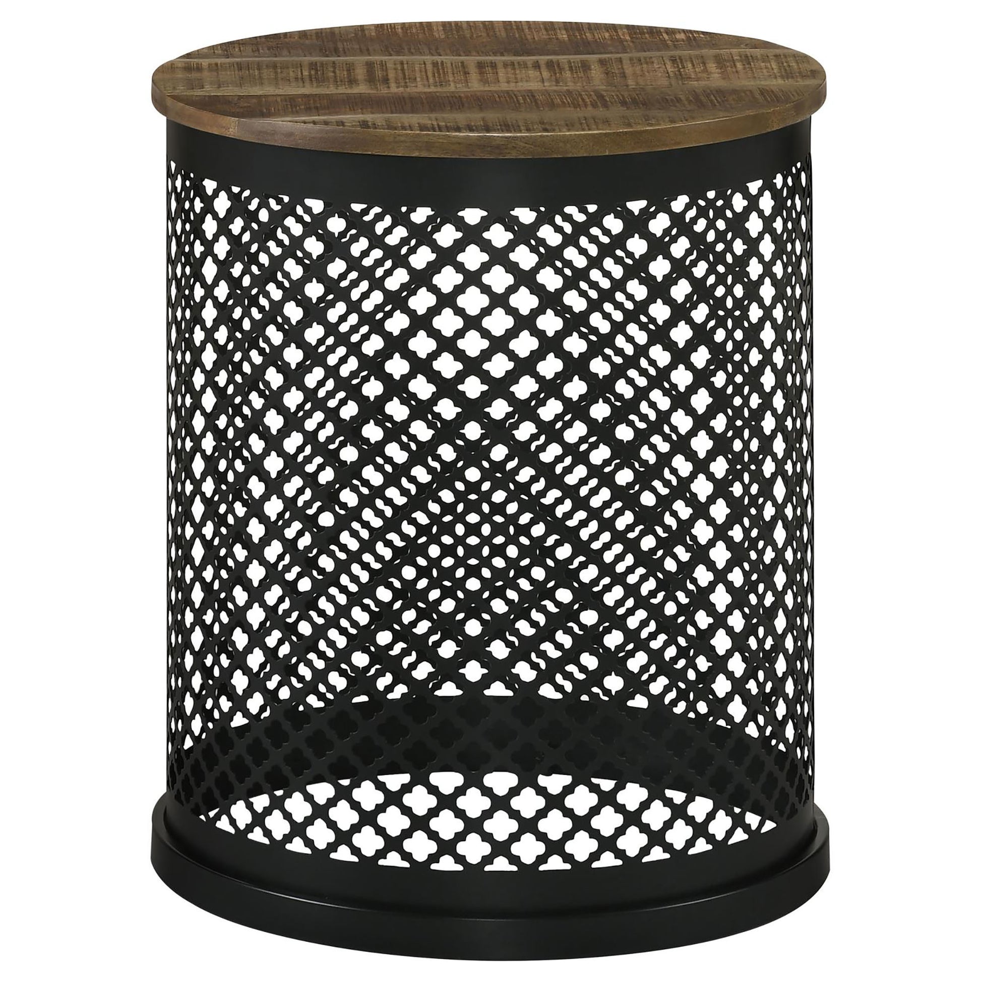 Natural & Black Drum Base Accent Table - Brown Mango Wood for Living Room
