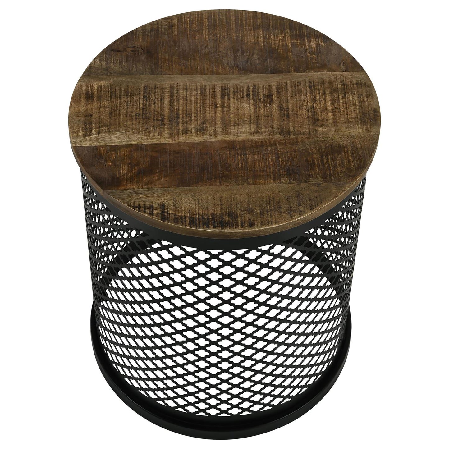 Natural & Black Drum Base Accent Table - Brown Mango Wood for Living Room