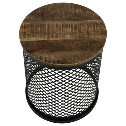 Natural & Black Drum Base Accent Table - Brown Mango Wood for Living Room