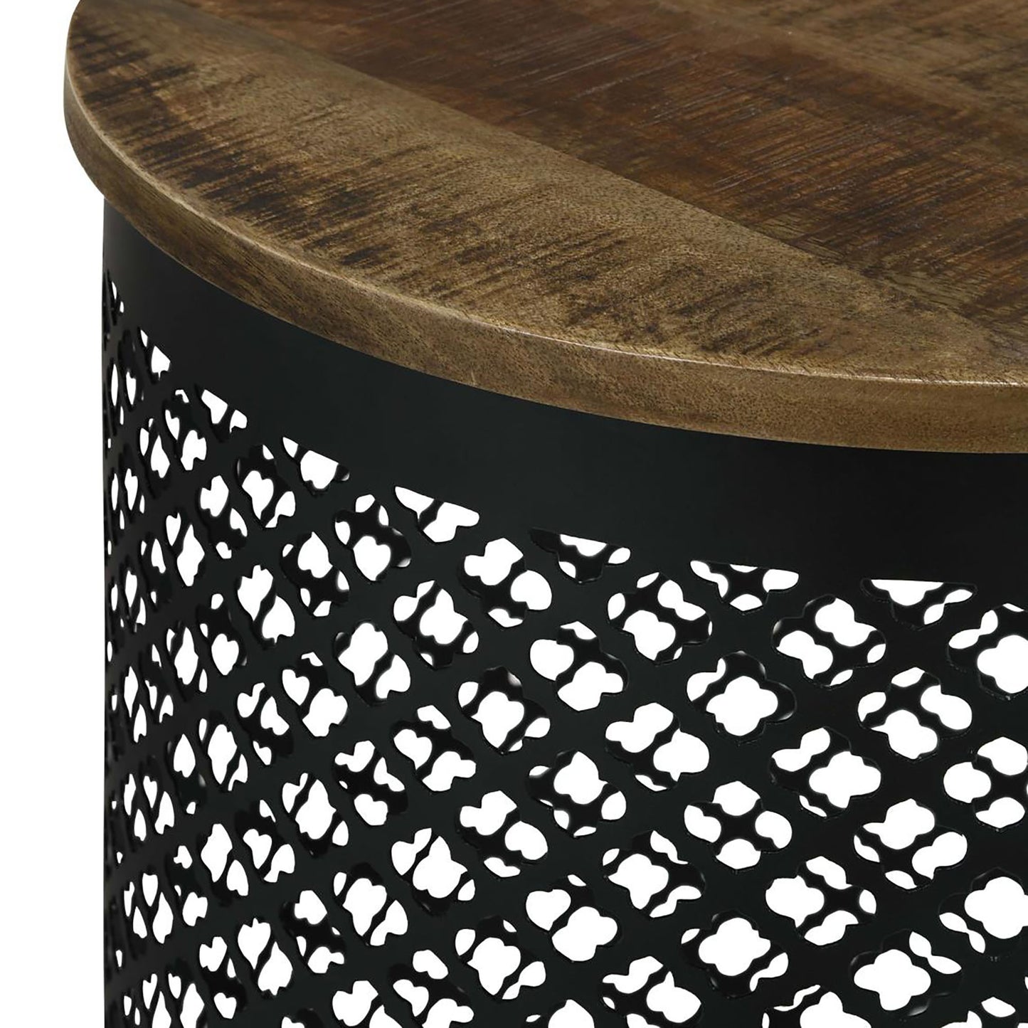 Natural & Black Drum Base Accent Table - Brown Mango Wood for Living Room
