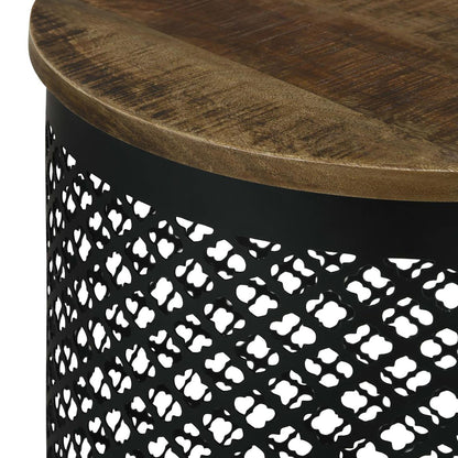 Natural & Black Drum Base Accent Table - Brown Mango Wood for Living Room
