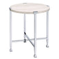 White Oak and Chrome End Table with X Shape Base