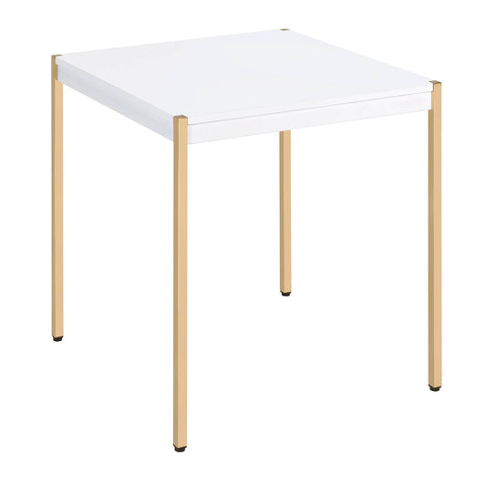 White and Gold Square End Table