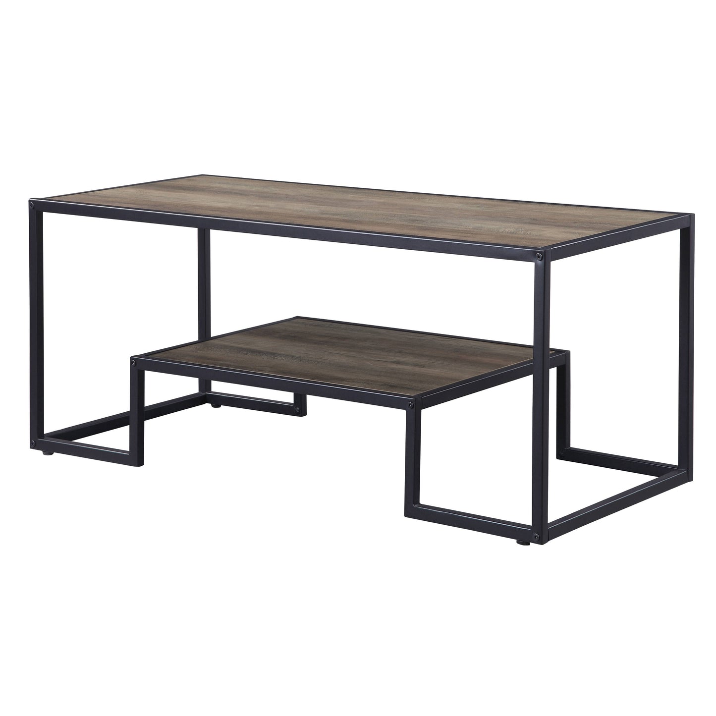 Rustic Oak and Black Coffee Table with Shelf