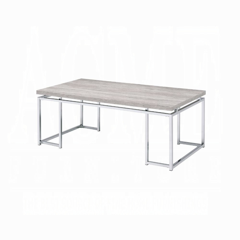 Natural Oak and Chrome Coffee Table with Metal Sled Base
