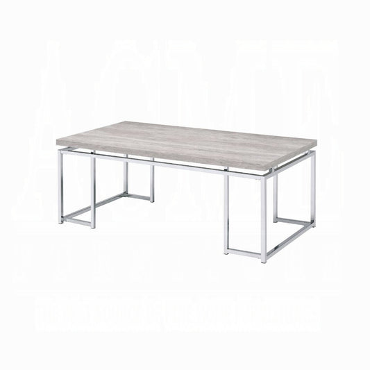 Natural Oak and Chrome Coffee Table with Metal Sled Base
