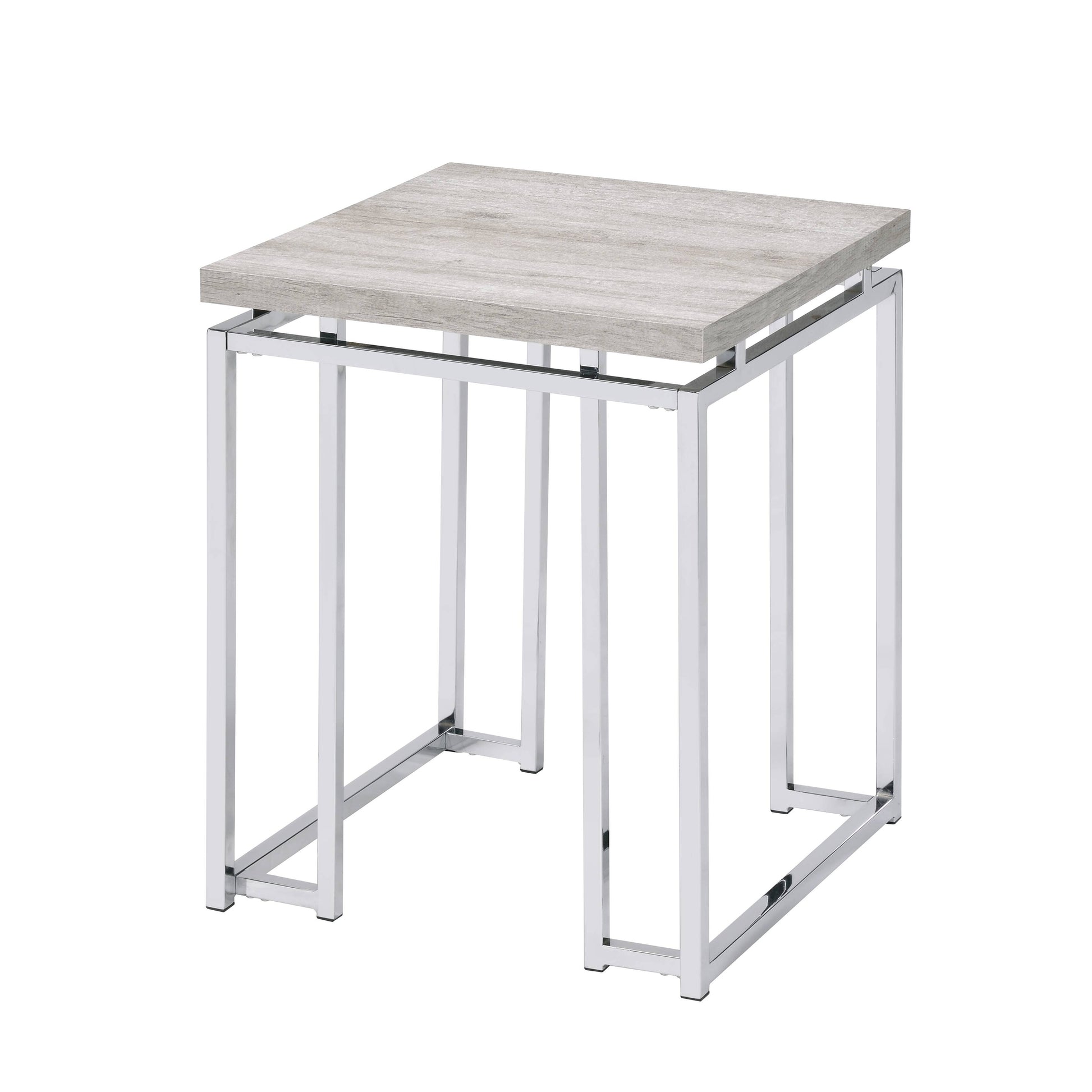 Natural Oak and Chrome End Table with Metal Sled Base