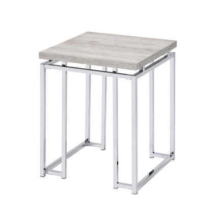 Natural Oak and Chrome End Table with Metal Sled Base