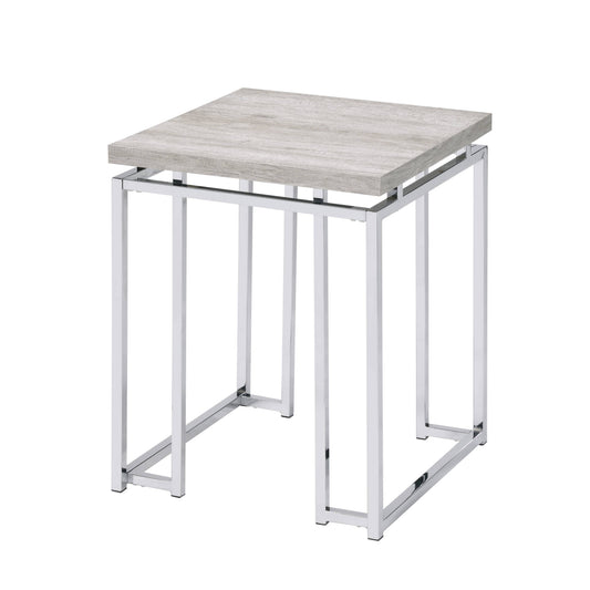 Natural Oak and Chrome End Table with Metal Sled Base