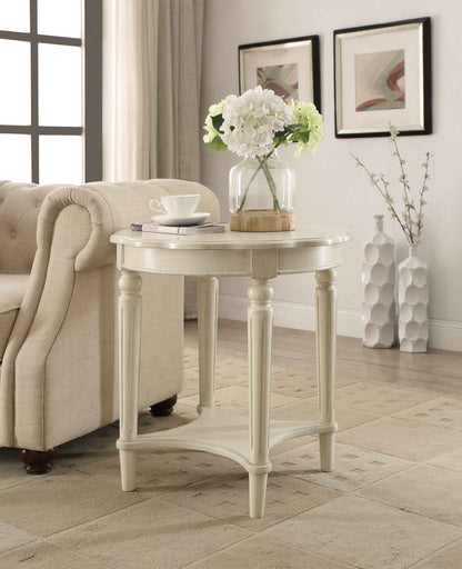 Antique White End Table with Bottom Shelf