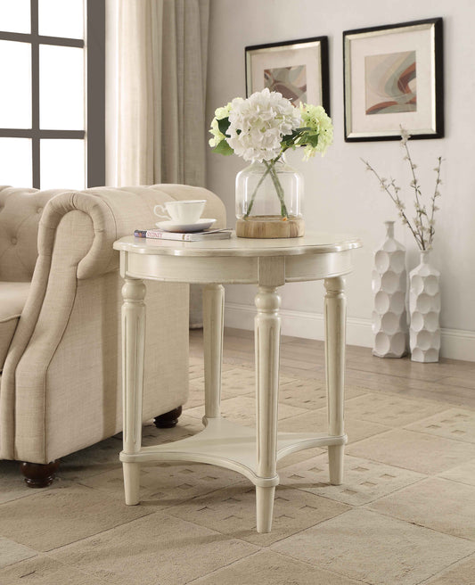 Antique White End Table with Bottom Shelf