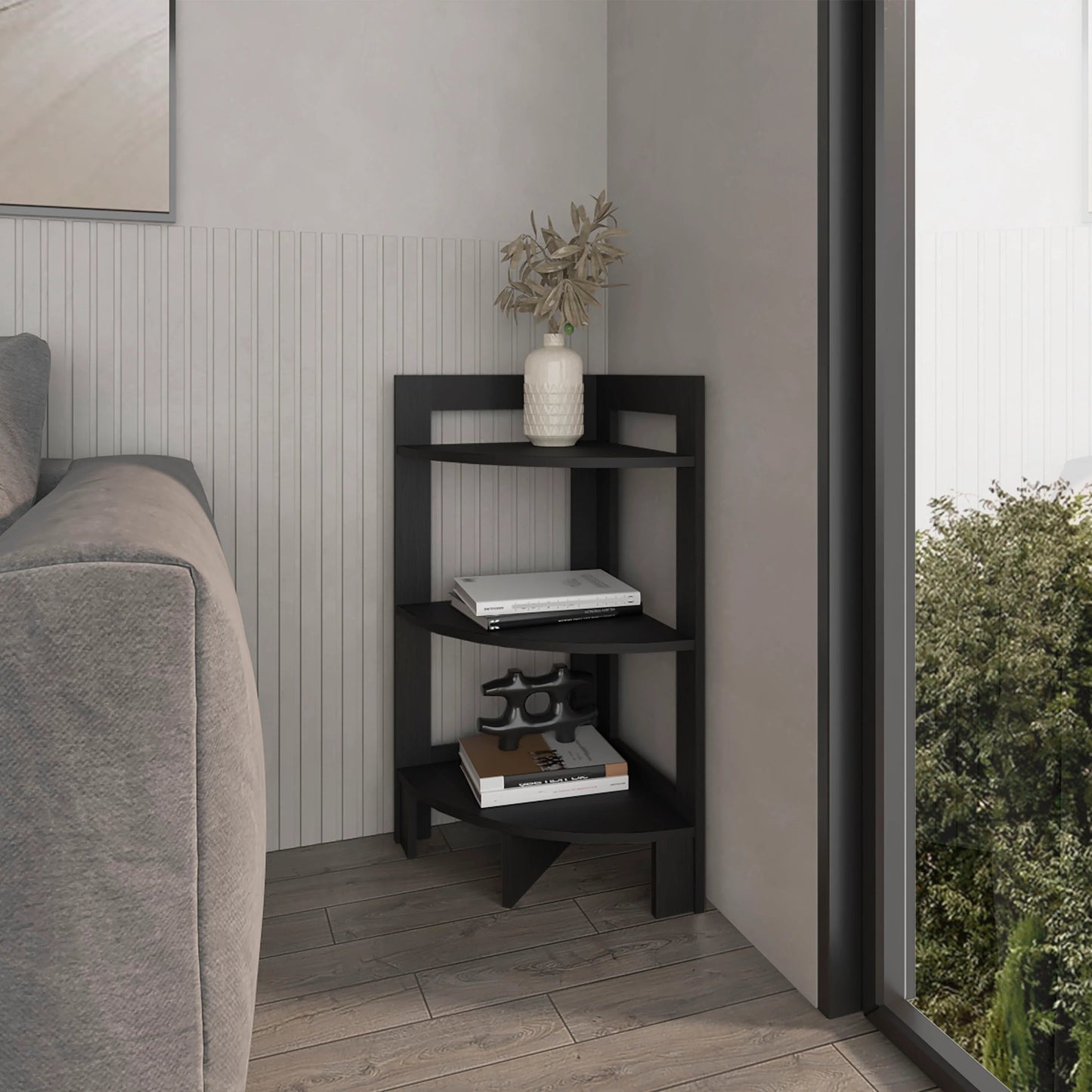 Wenge Corner Shelf with 3 Shelf