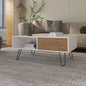 White and Natural Oak Coffee Table with 1-Drawer and Hairpin Legs