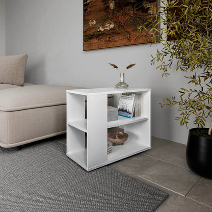 White Side Table in Melamine with Open Storage
