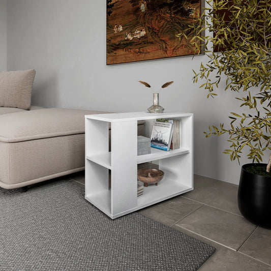 White Side Table in Melamine with Open Storage