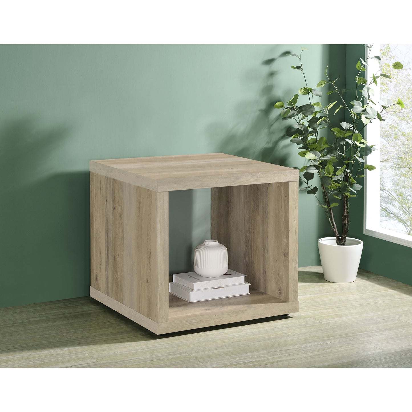 Flint Distressed Pine Square Engineered Wood Side End Table