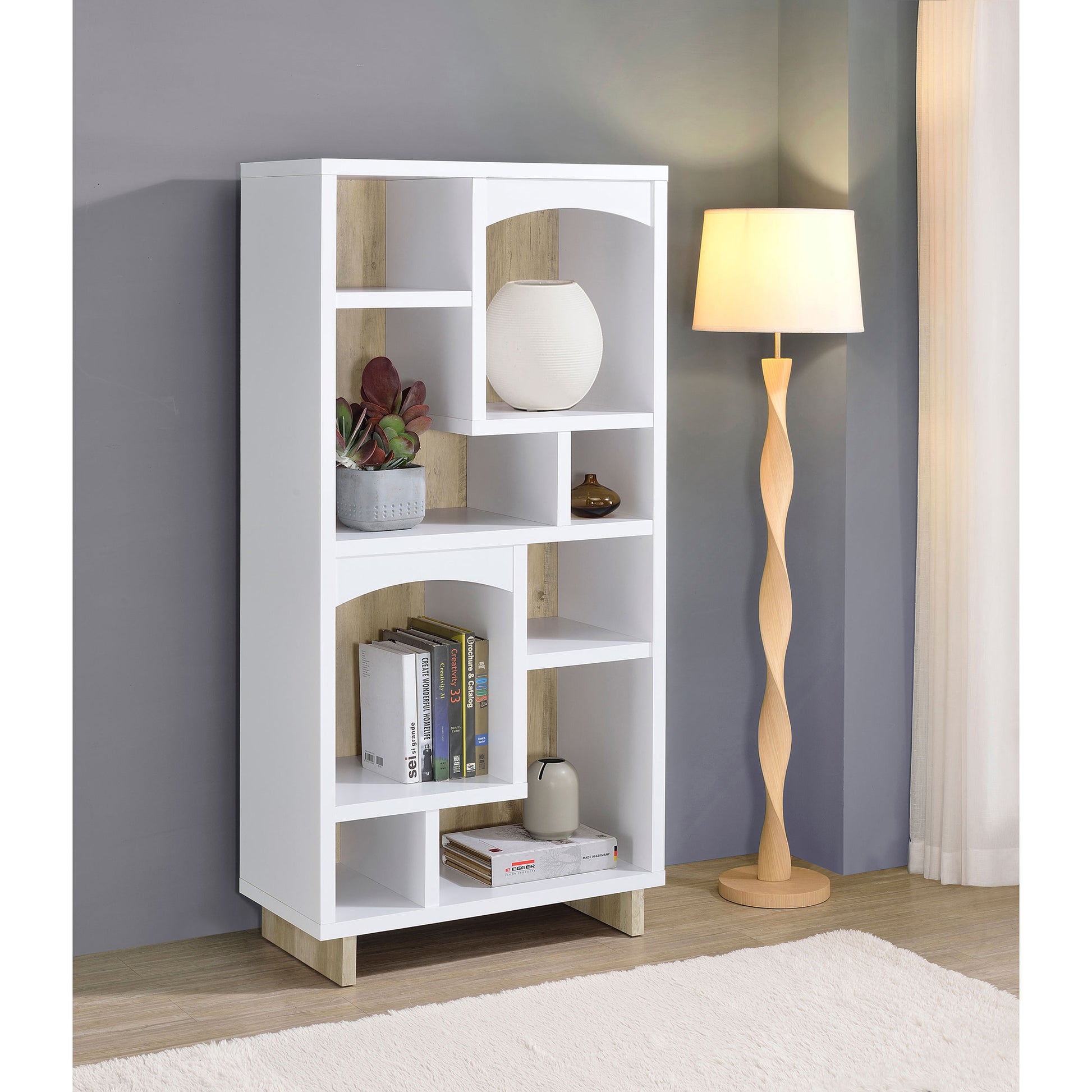 Geilys White and Distressed Pine 65-inch 8-shelf Bookcase