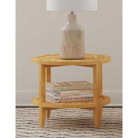 Isbell Maple Brown Round Solid Wood Side End Table