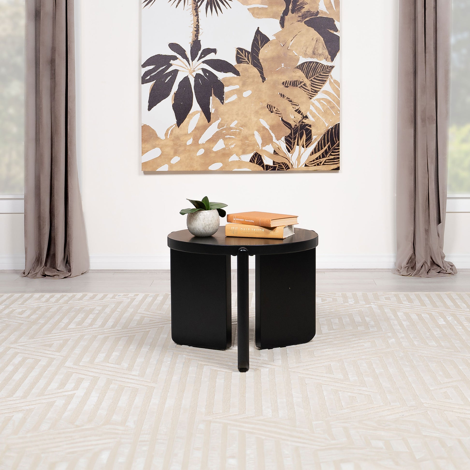 Harrison Black Round Solid Wood End Table