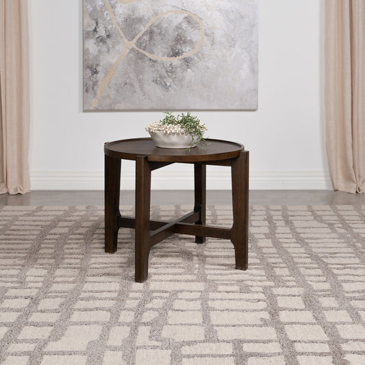 Mavis Dark Brown Round Solid Wood End Table